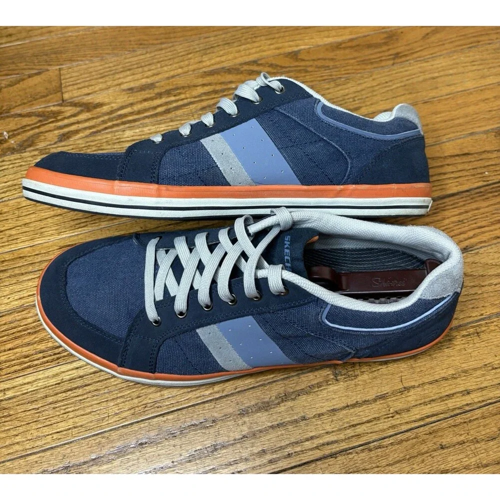 Skechers Sneakers Mens 13 Navy Orange Canvas Lace Up Shoes Relaxed Fit